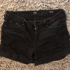 Black ripped denim shorts